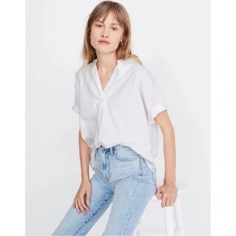 Madewell Park Popover Oversized Collared Shirt Pure White Modal Cotton XXS